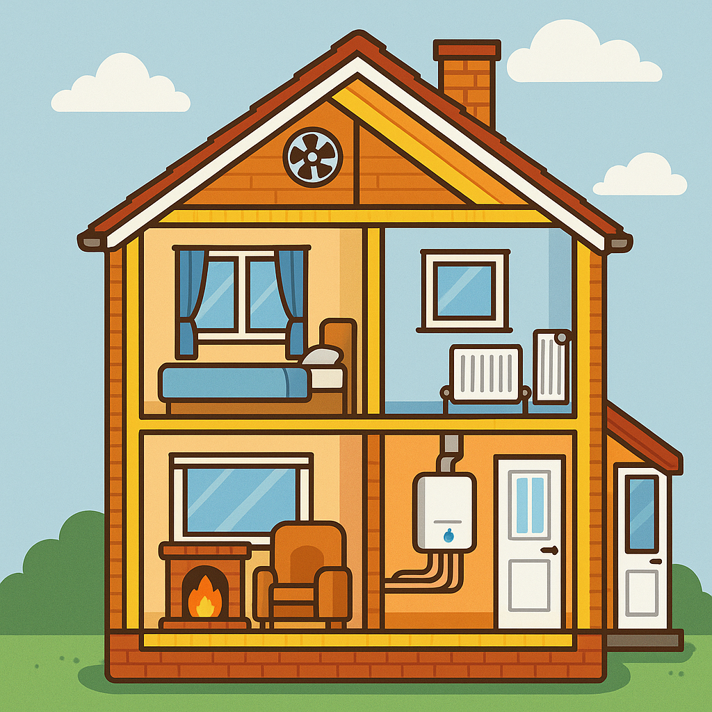 Graphic showing a cross-section of a house